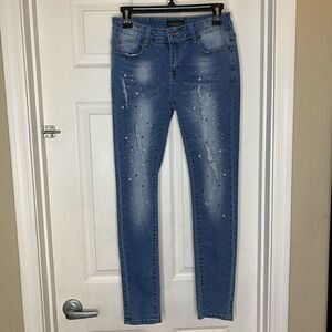 The Style Between Us Skinny Distressed Beaded Jean